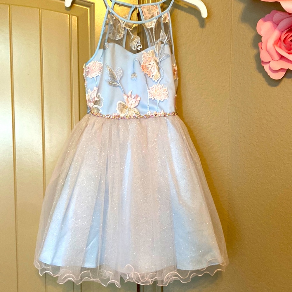 Baby blue and pink formal dress size 8